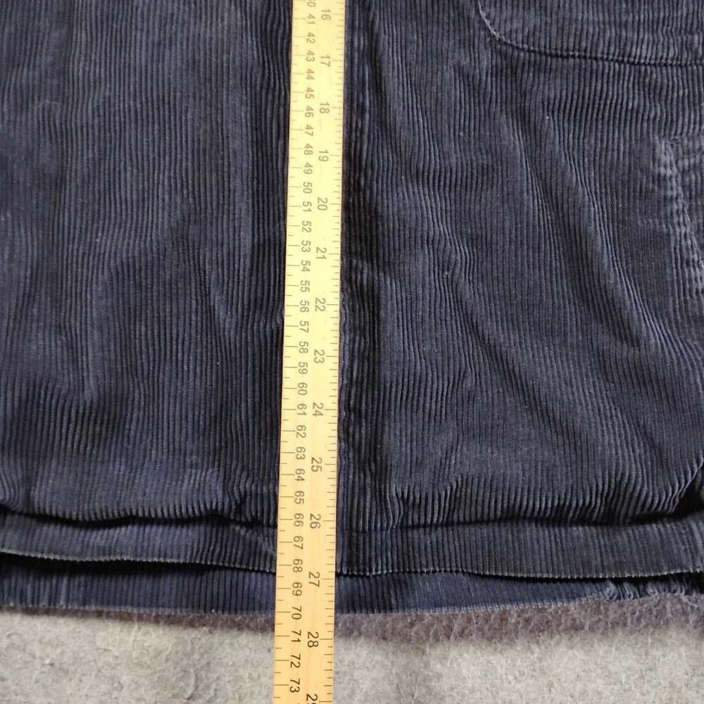 Vintage Nautica Corduroy Jacket Mens Large Blue Leather Collar Plaid Quilt Lined